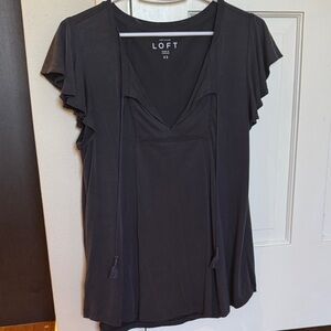 LOFT Charcoal Flutter Sleeve Blouse